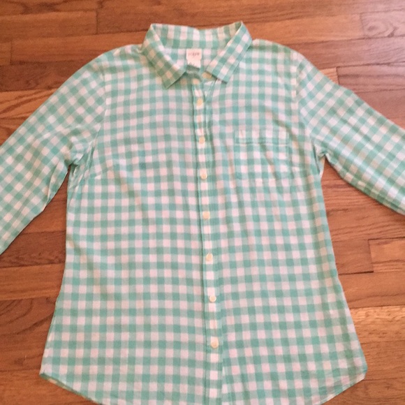 J. Crew Tops - J.Crew green and white checked cotton button down